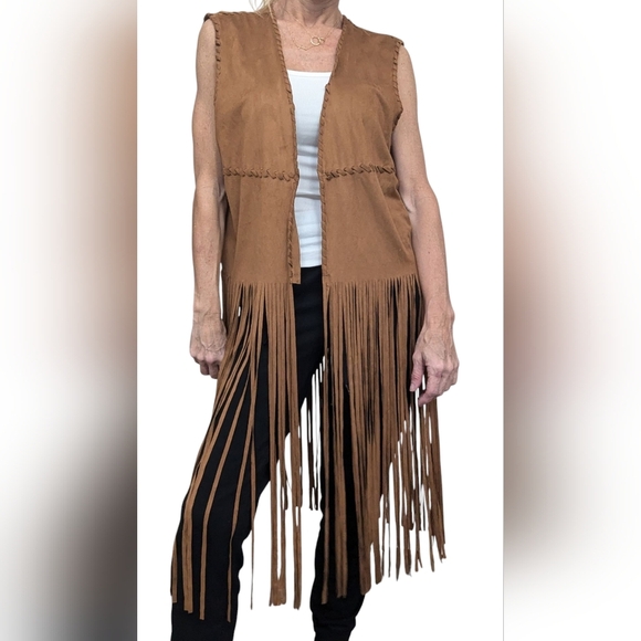 Fornia Jackets & Blazers - Fornia Faux Suede Fringe Vest Brown Boho Western Festival Hippie Y2K